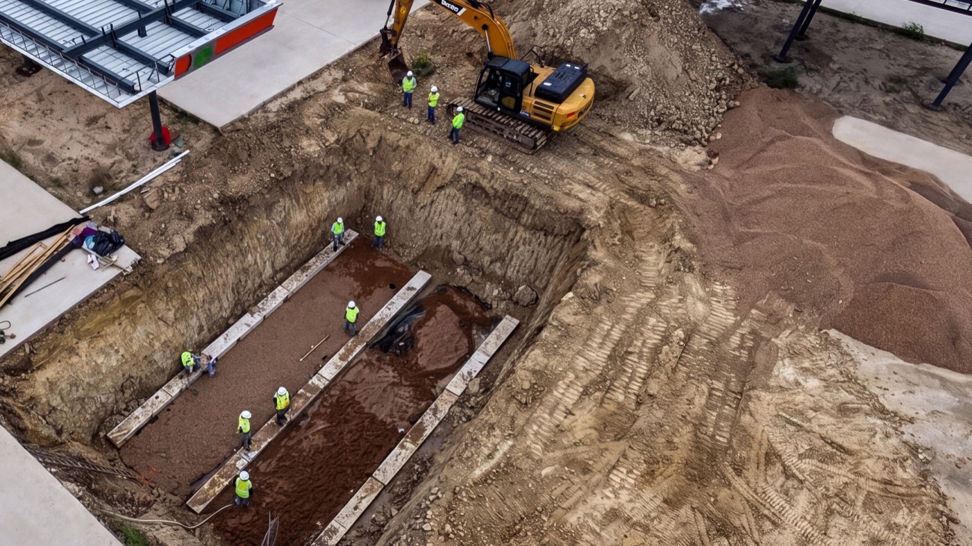 Underground storage tank excavation and pad preparation